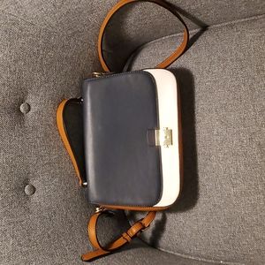 Navy Blue, White, & Tan Crossbody Bag